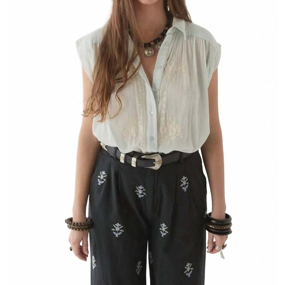 Maison Hotel Mafalda Blouse Azzuro Blue Size M Cotton Embroidered Boho TopNEW